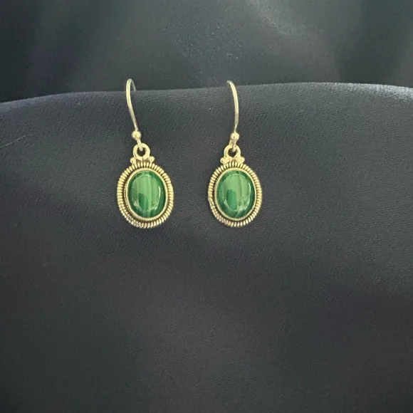 Malachite 925 Sterling Silver Dangle Earrings - Picture 2 of 5